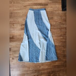 Blue and White Denim Maxi Skirt